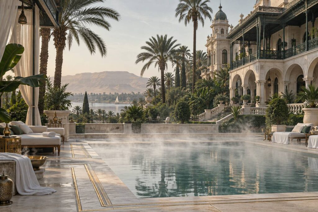 Illustration éditoriale du sujet : Old Winter Palace Luxor : l'histoire d'un hôtel mythique